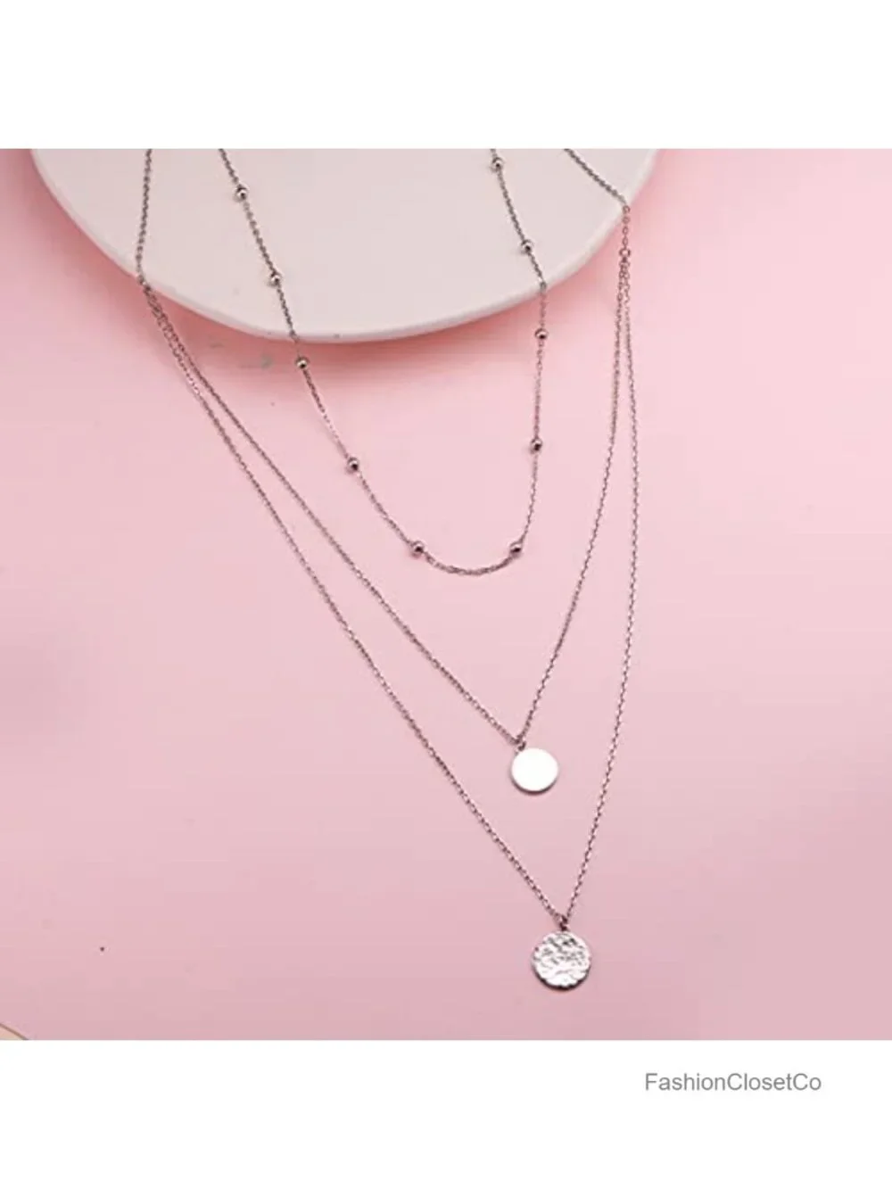 S925 Sterling Silver Layered Triple Necklace Dainty Pendant Jewelry Women